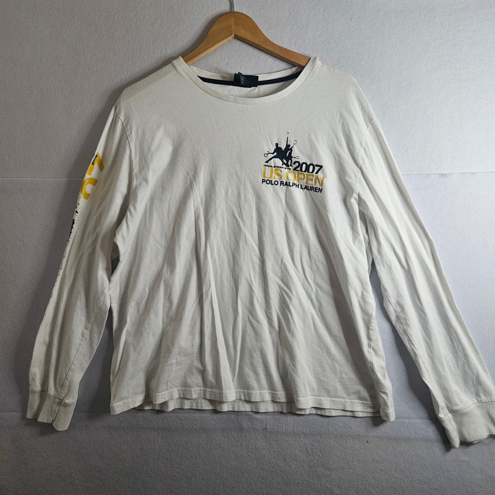 Polo Ralph Lauren 2007 US Open Tennis Long Sleeve T-Shirt‎ Mens XL White Cotton